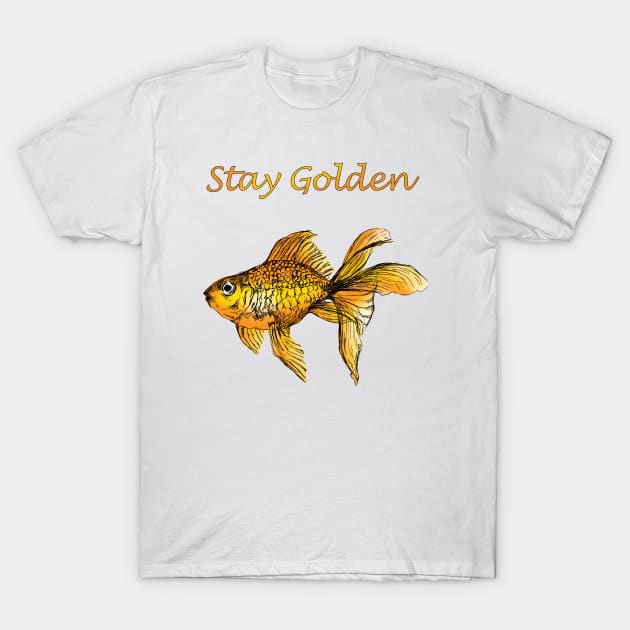 Stay golden - Goldfish quote print T-Shirt by rachelsfinelines